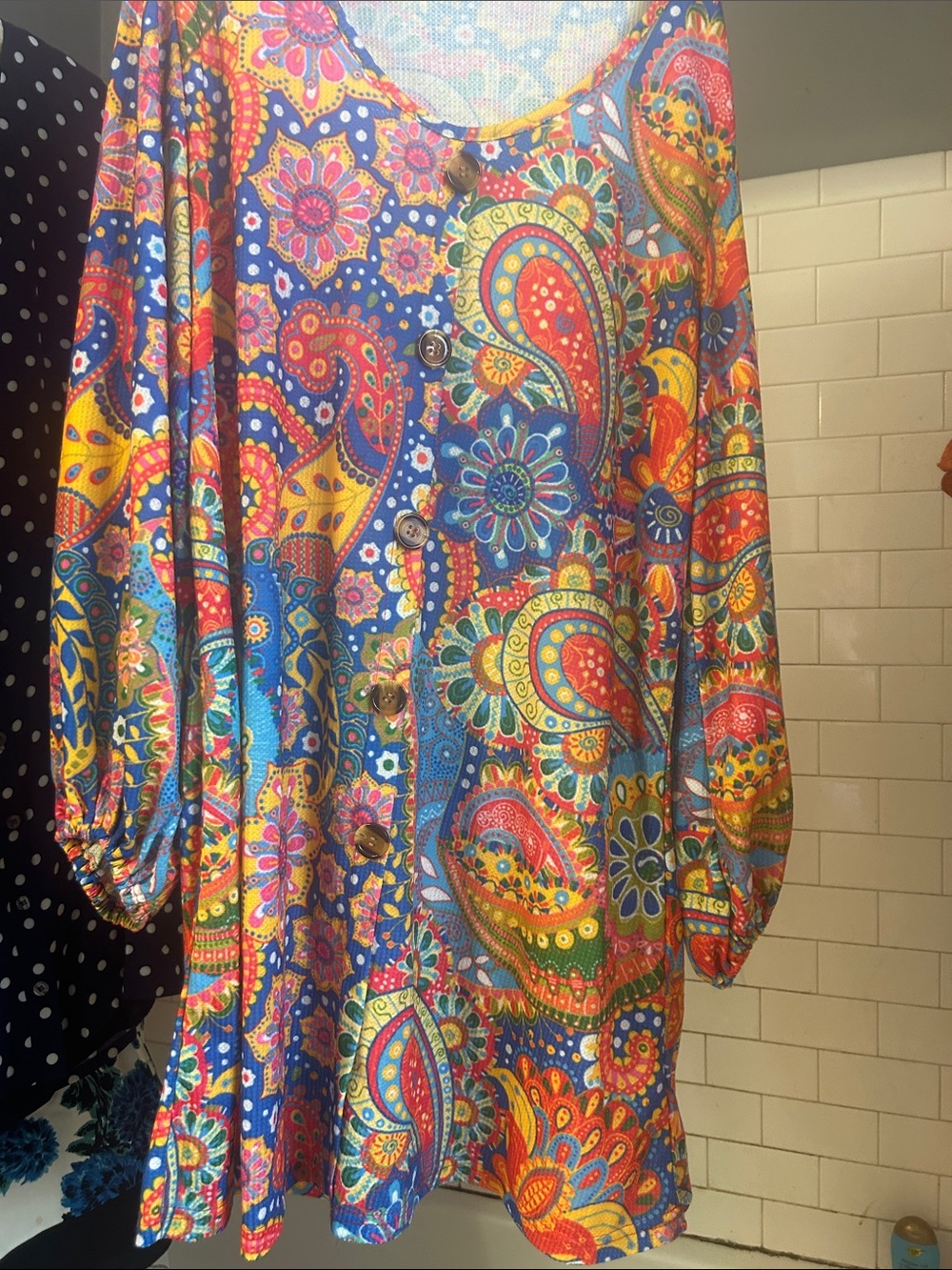 Izuria 2XL Boho Paisley Floral Button Front Tunic Dress Puff Sleeve